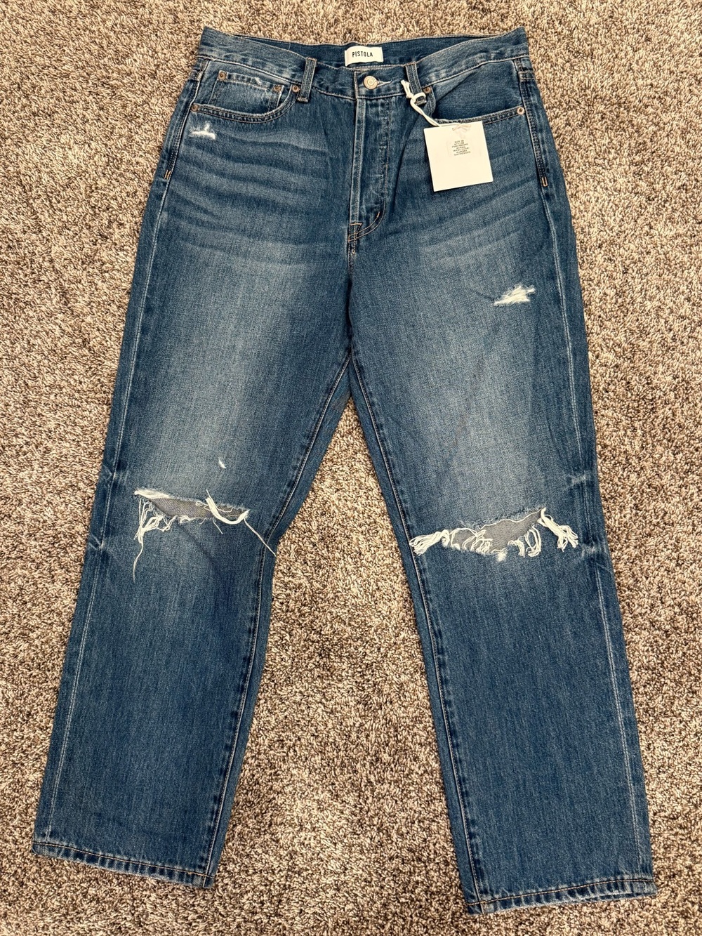 NWT Pistola Charlie High Rise Straight Ankle Jeans Aurora Distressed Size 29